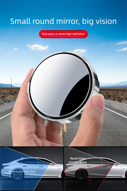 2Pcs Car Blind Spot Mirrors Suction Cup Vacuum Adsorption 360 Adjustable Round Rear View Convex Mirror Waterproof Black Frame for Cars SUVs