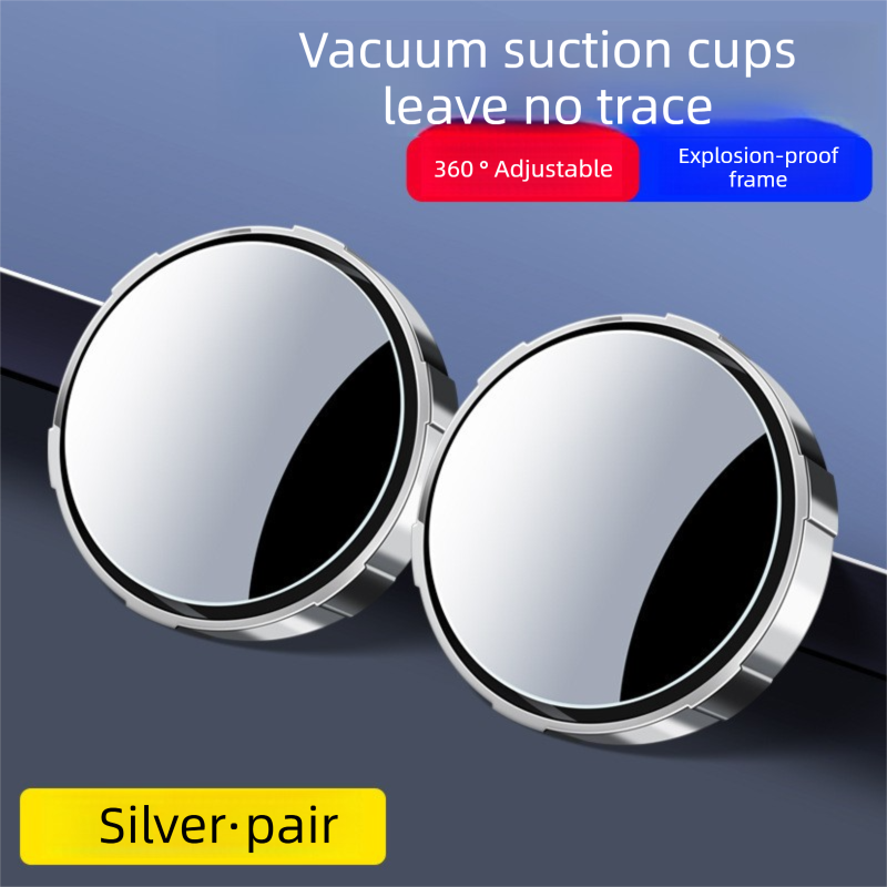2Pcs Car Blind Spot Mirrors Suction Cup Vacuum Adsorption 360 Adjustable Round Rear View Convex Mirror Waterproof Sliver Frame for Cars SUVs