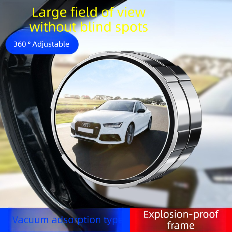 2Pcs Car Blind Spot Mirrors Suction Cup Vacuum Adsorption 360 Adjustable Round Rear View Convex Mirror Waterproof Sliver Frame for Cars SUVs