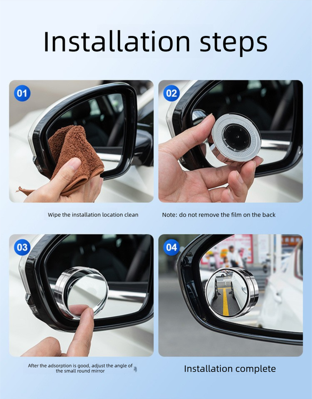 2Pcs Car Blind Spot Mirrors Suction Cup Vacuum Adsorption 360 Adjustable Round Rear View Convex Mirror Waterproof Sliver Frame for Cars SUVs