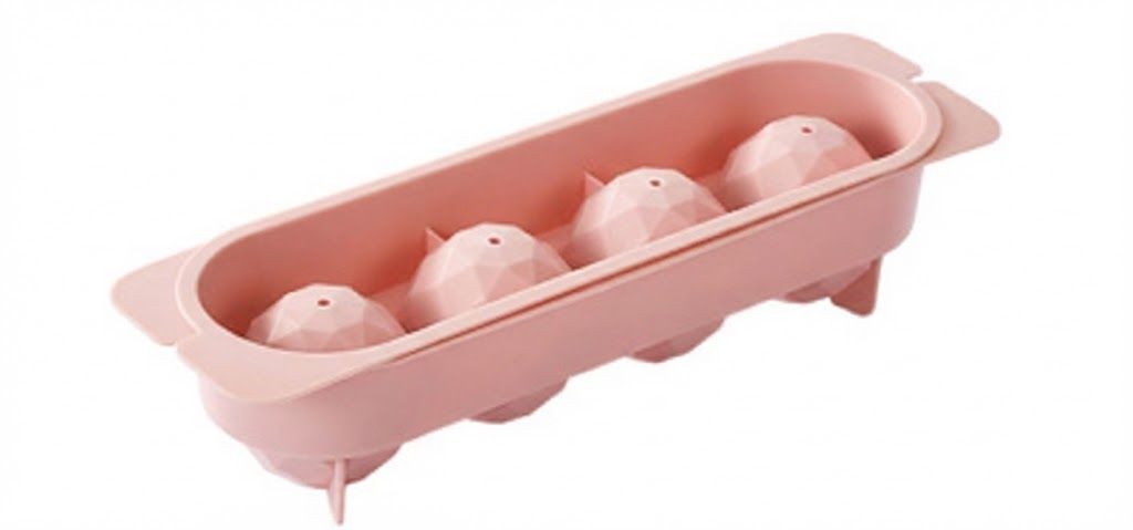 2 PCS Large Diamond Ice Cube Trays with Lids 4 Cavity Geometric Sphere Ice Ball Maker Mould Stackable Hard Plastic for Whiskey Cocktails Pink