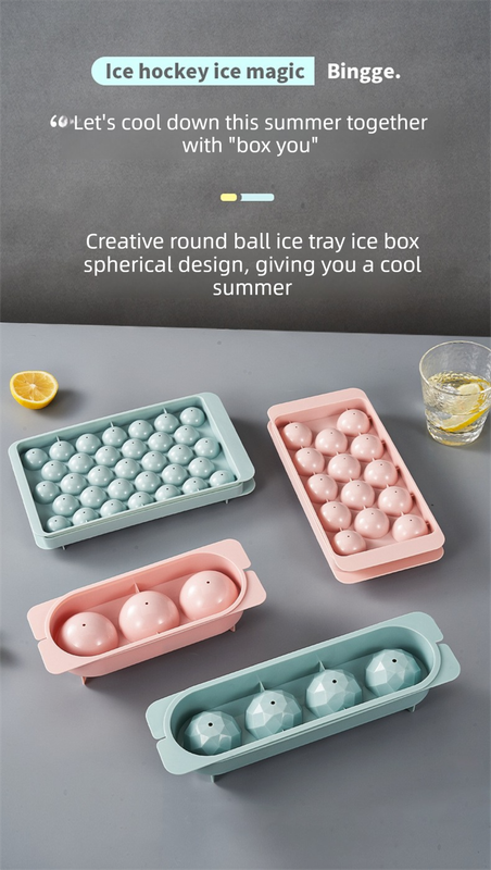 2 PCS Round Ice Cube Trays with Lids 33 Cavity Sphere Ice Ball Maker Mould Stackable Hard Plastic Easy Release for Cocktails Whiskey Pink