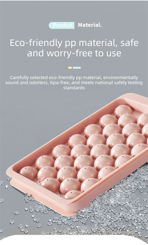 2 PCS Round Ice Cube Trays with Lids 33 Cavity Sphere Ice Ball Maker Mould Stackable Hard Plastic Easy Release for Cocktails Whiskey Pink