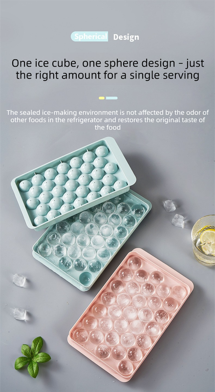 2 PCS Round Ice Cube Trays with Lids 33 Cavity Sphere Ice Ball Maker Mould Stackable Hard Plastic Easy Release for Cocktails Whiskey Pink