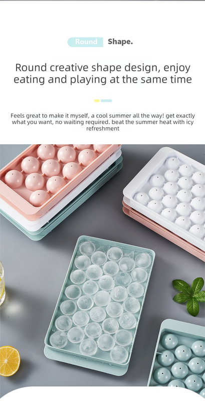 2 PCS Round Ice Cube Trays with Lids 33 Cavity Sphere Ice Ball Maker Mould Stackable Hard Plastic Easy Release for Cocktails Whiskey Pink