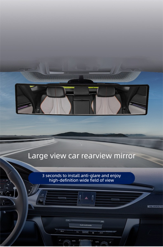 Panoramic Rear View Mirror Car Wide Angle Convex Curve Mirror Anti-Glare Universal Clip-On Interior Rearview Mirror 28.5cm Large Field of Vision