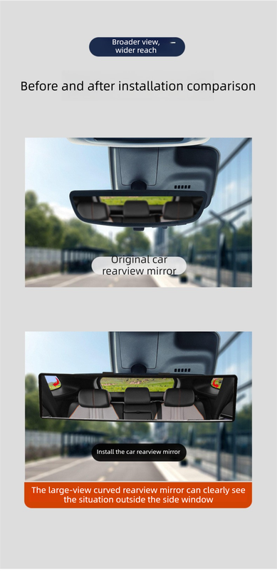 Panoramic Rear View Mirror Car Wide Angle Convex Curve Mirror Anti-Glare Universal Clip-On Interior Rearview Mirror 28.5cm Large Field of Vision