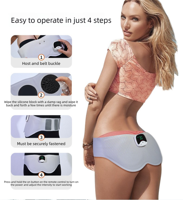 Electric Hip Trainer EMS Muscle Stimulator Buttock Lifting Belt with Remote Control 10 Modes 30 Intensity Levels Rechargeable Home Gym Workout