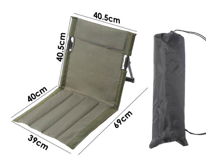 Portable Folding Ground Chair with Back Support Lightweight 500g Padded Stadium Seat Beach Mat for Camping Picnics Festivals - Dark Green