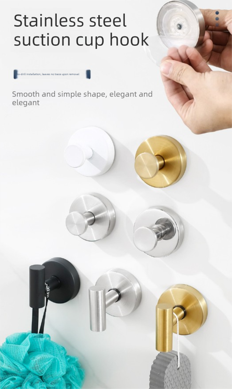 Matte Black T-Bar Suction Cup Hook Stainless Steel Vacuum Wall Hanger No Drill Robe Towel Holder for Bathroom Kitchen - Heavy Duty