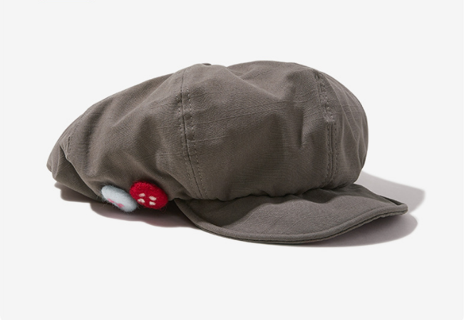 Women's Grey Newsboy Cap UPF50+ Sun Protection Cotton Blend Octagonal Beret Hat - Adjustable Breathable Baker Boy Style with Cute Button Detail