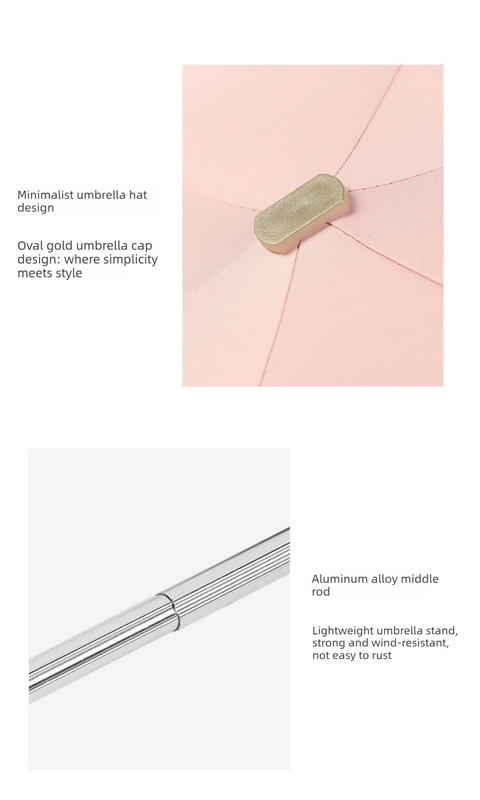 Compact Mini Pocket Umbrella UPF50+ Sun Protection Lightweight Travel Parasol - Windproof 5-Fold Rain Shade with Flat Gold Handle (Quicksand White)