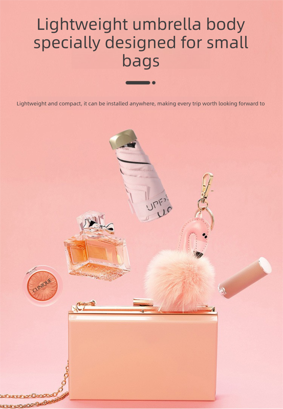 Compact Mini Pocket Umbrella UPF50+ Sun Protection Lightweight Travel Parasol - Windproof 5-Fold Rain Shade with Flat Gold Handle (Purple)