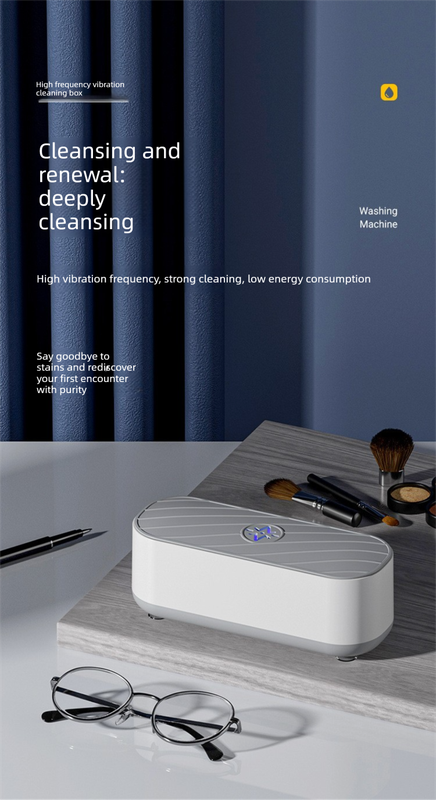 Portable Sonic Vibration Jewellery & Glasses Cleaner Machine - Rechargeable High Frequency Washing Box with UV Light for Watches, Makeup Brushes & Dentures (White)