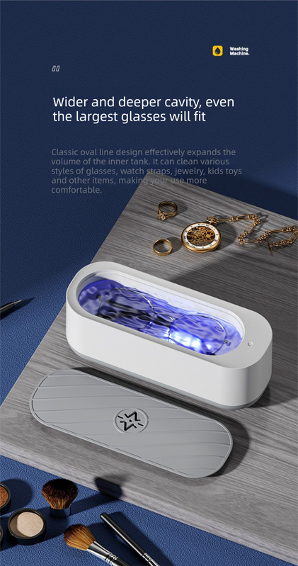 USB Plug-in Sonic Vibration Jewellery & Glasses Cleaner - High Frequency Washing Machine with Blue Light for Rings, Dentures & Watch Straps (Wired Power)