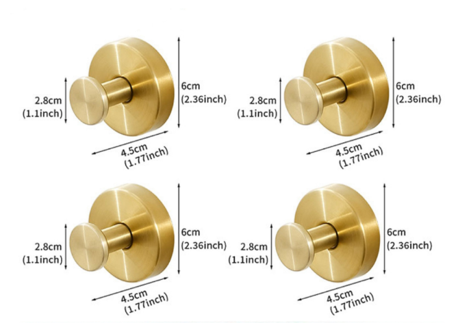 4-Pack Gold Stainless Steel Suction Cup Hooks - Heavy Duty Vacuum No-Drill Wall Hangers for Bathroom, Shower &amp; Kitchen (Luxury Brushed Finish)