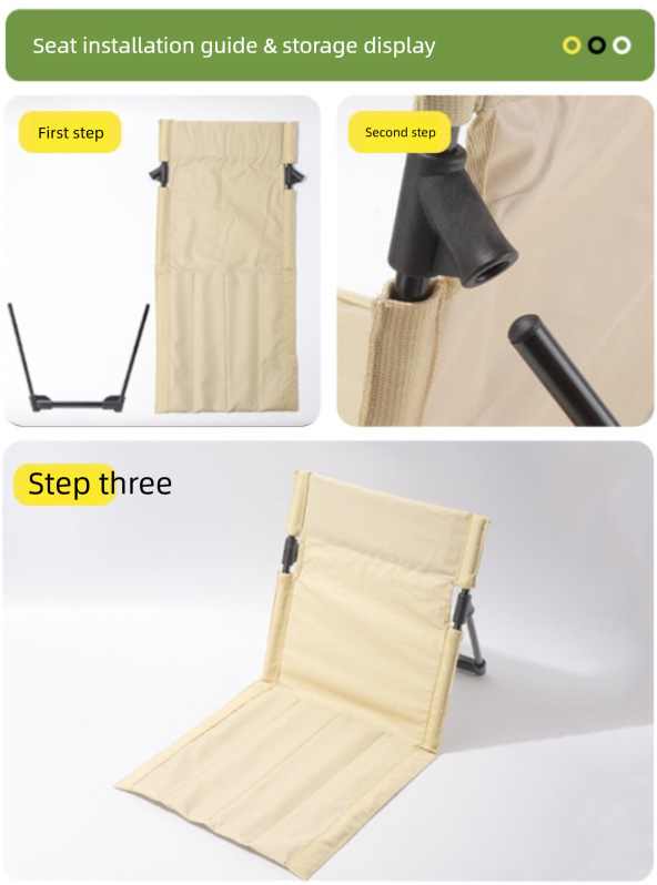 Portable Outdoor Folding Ground Chair with Back Support (Extra Long Black) - Lightweight Padded Beach Mat & Picnic Seat for Camping, Festivals & Parks