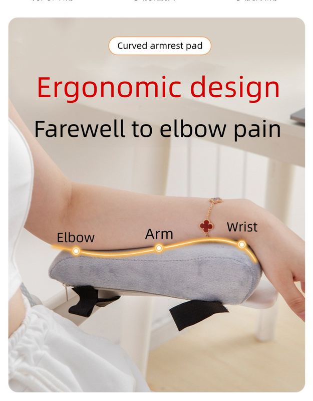 A Pair of Ergonomic Memory Foam Chair Armrest Pads (Curved PLUS) - Plush Velvet Elbow Support Cushions for Office & Gaming Chairs (Black)