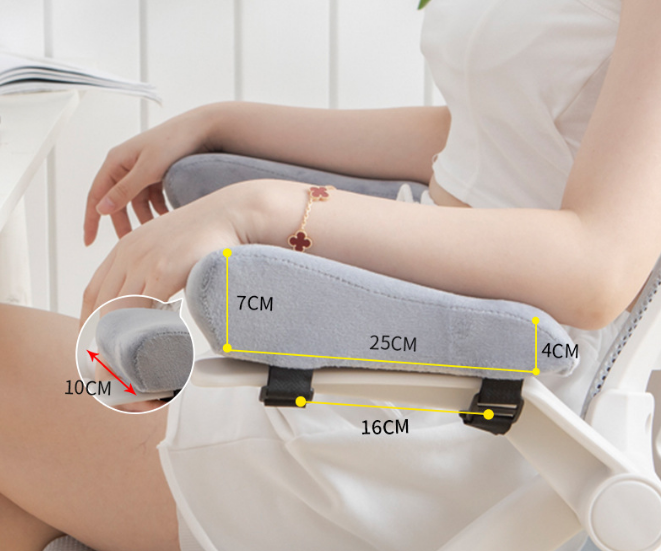 A Pair of Ergonomic Memory Foam Chair Armrest Pads (Curved PLUS) - Plush Velvet Elbow Support Cushions for Office &amp; Gaming Chairs (Grey)