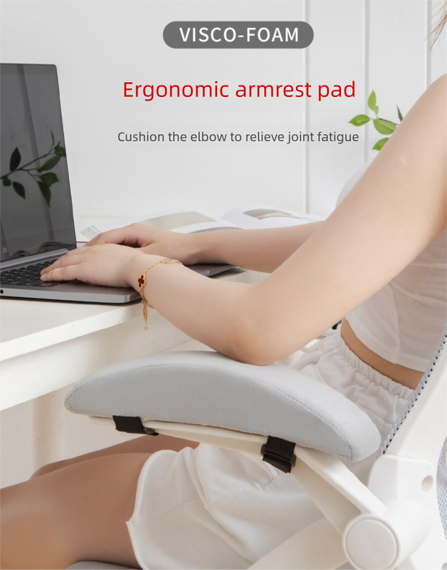 A Pair of Ergonomic Memory Foam Chair Armrest Pads (Curved PLUS) - Plush Velvet Elbow Support Cushions for Office & Gaming Chairs (Grey)