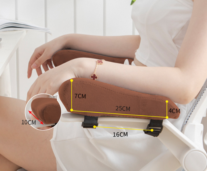 A Pair of Ergonomic Memory Foam Chair Armrest Pads (Curved PLUS) - Plush Velvet Elbow Support Cushions for Office & Gaming Chairs (Coffee)