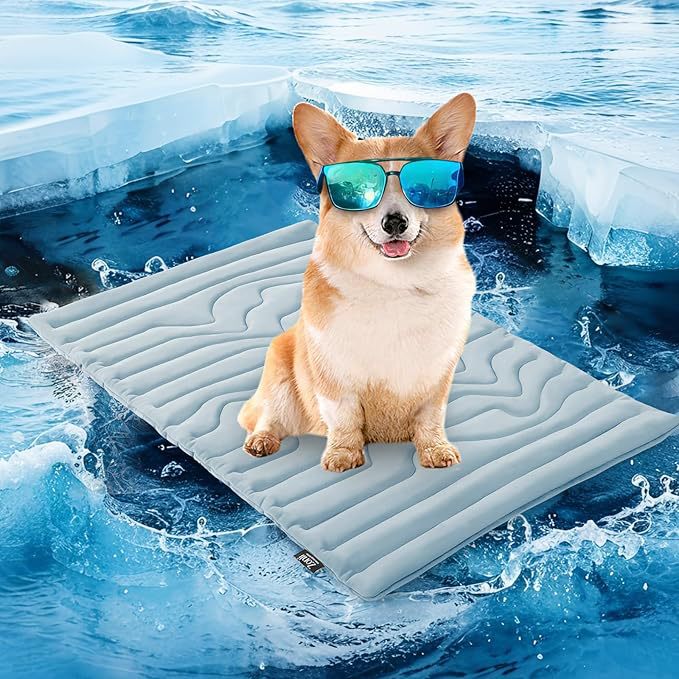 Pet Cooling Mat Self Cooling Pad for Dogs Cats Dual Sided Summer Sleeping Bed Blue Medium (91x58cm)