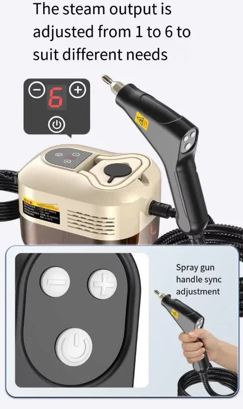 Beige 1500W High Pressure Steam Cleaner with Digital Display (3.5 BAR) - 1.2L Heavy Duty Steamer for Kitchen Grease, Grout, Car Detailing & Upholstery (AU Plug)