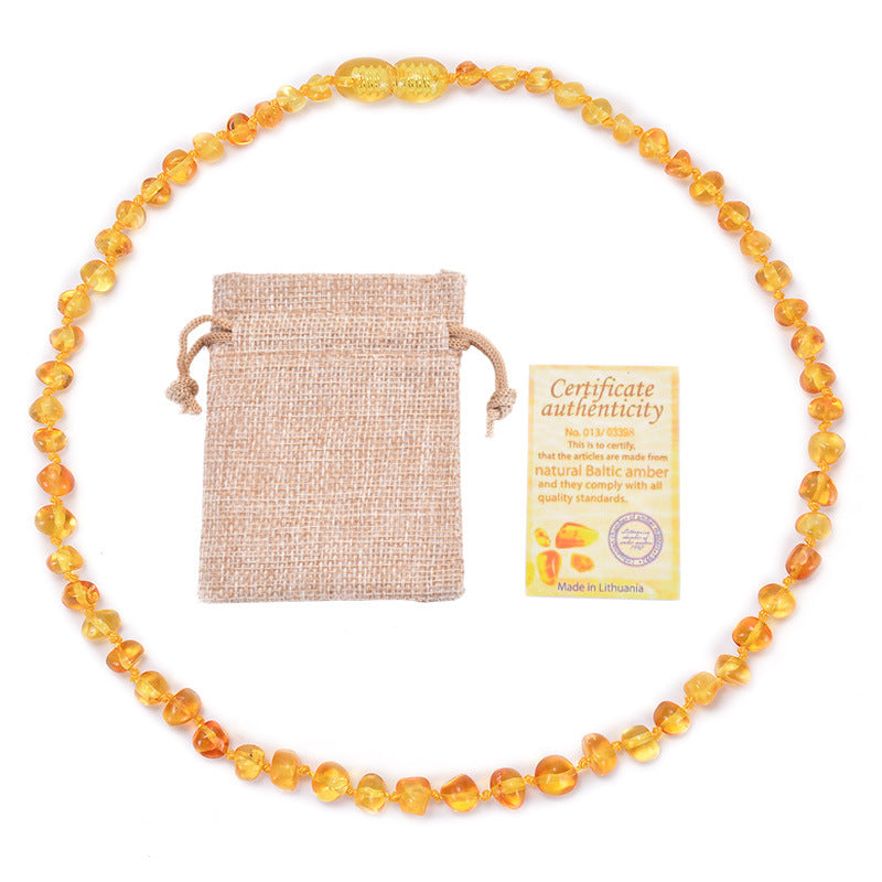 Genuine Baltic Amber Necklace for Baby &amp; Toddler - 33cm Hand Knotted Natural Beads - Certified Golden Honey Jewellery Gift with Pouch