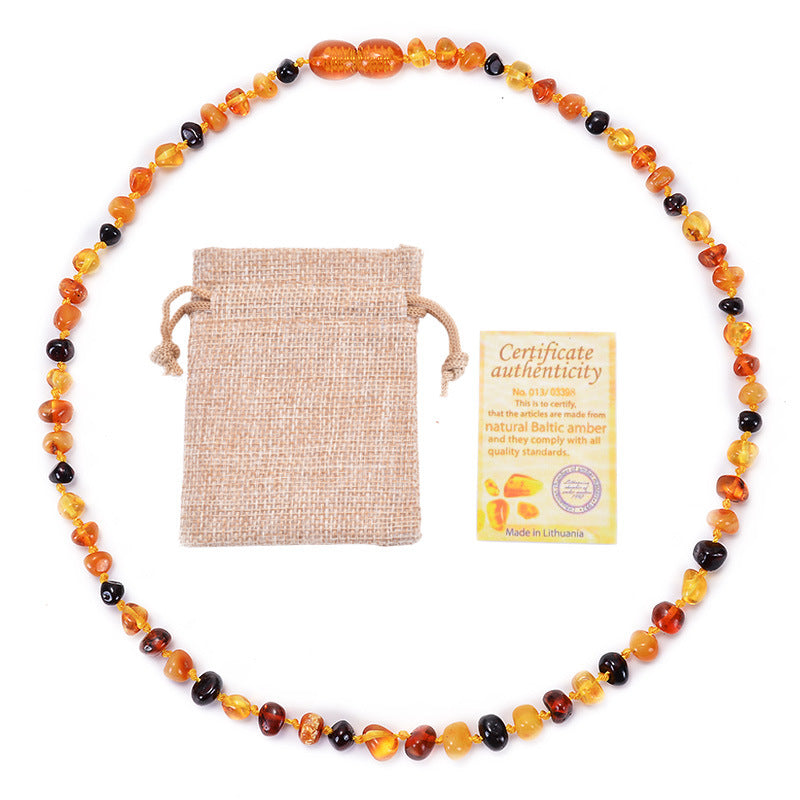 Genuine Baltic Amber Necklace for Baby &amp; Toddler - 33cm Hand Knotted Multi-Colour Mixed Beads - Certified Natural Jewellery with Pouch