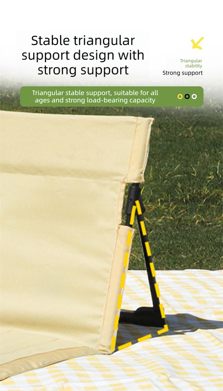 Portable Ground Chair with Back Support - Foldable Outdoor Floor Seat with Sturdy Iron Frame - Black Oxford Fabric for Picnics, Festivals & Camping