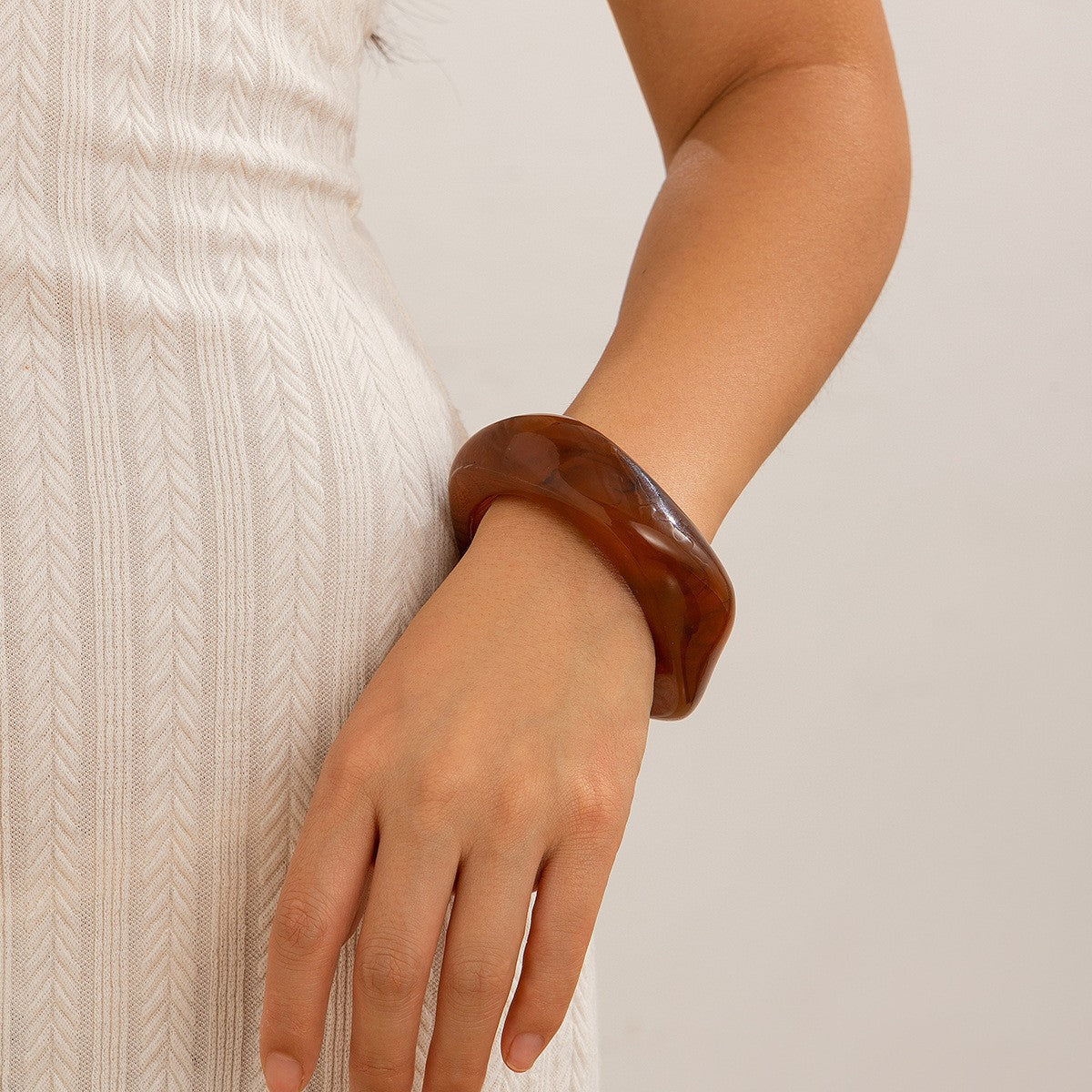Chunky Resin Bangle Bracelet - Irregular Geometric Square Cuff - Dark Coffee Tortoiseshell Tone Wide Wristwear for Women