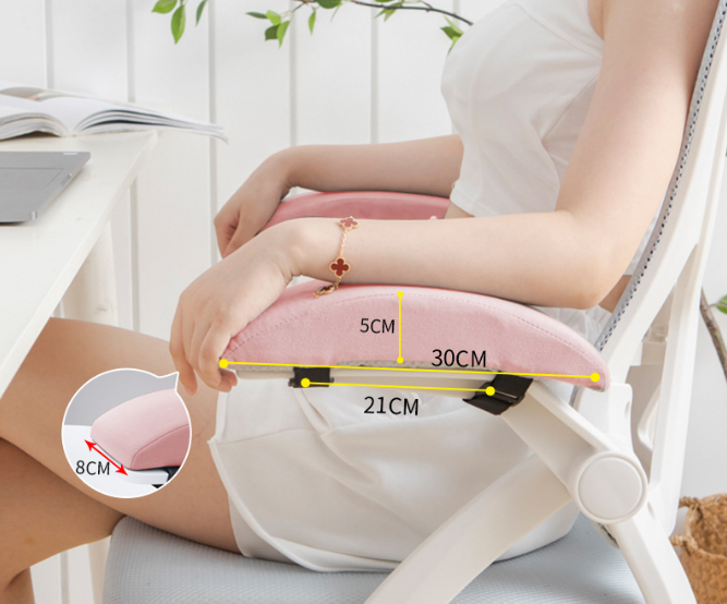 1 Pair of Memory Foam Chair Armrest Pads - Ergonomic Elbow Support Cushions - Soft Plush Cover with Anti-Slip Straps for Office & Gaming Chairs (Pink)