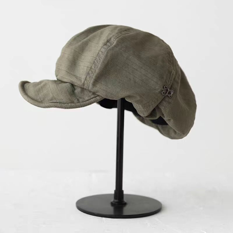 Oversized Slouchy Newsboy Cap - Vintage Japanese Style Baker Boy Hat - Soft Textured Fabric - Olive Green (Adjustable 54-60cm)