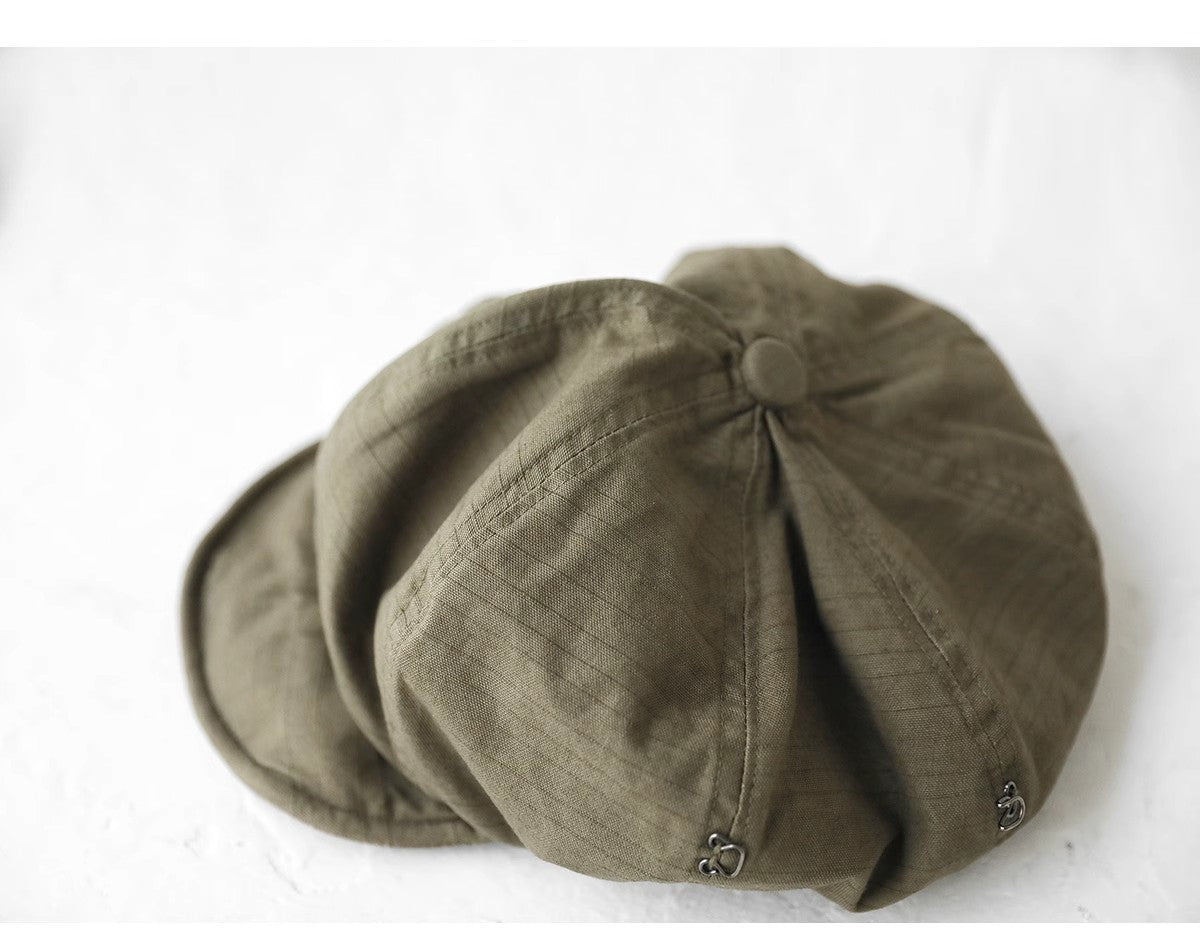 Oversized Slouchy Newsboy Cap - Vintage Japanese Style Baker Boy Hat - Soft Textured Fabric - Black (Adjustable 54-60cm)