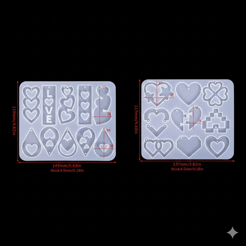 2 Pieces Mother's Day DIY Heart Earring Silicone Molds Set Heart Shaped Pendant Resin Casting Tools for Jewellery Making and Crafts