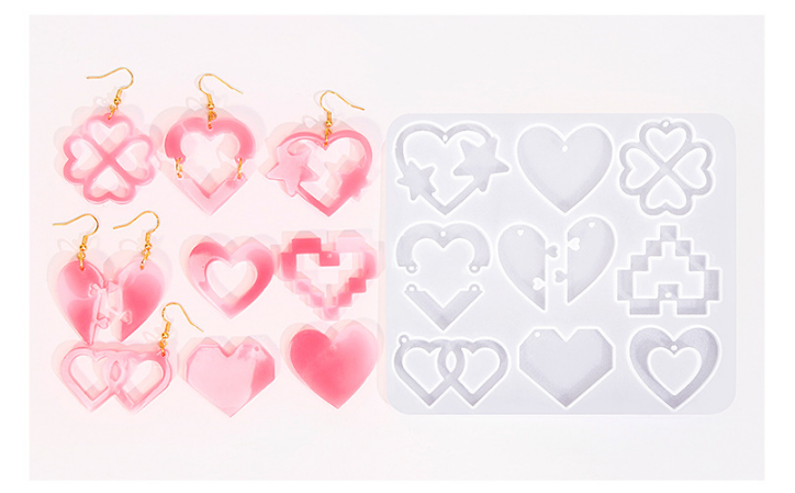 2 Pieces Mother's Day DIY Heart Earring Silicone Molds Set Heart Shaped Pendant Resin Casting Tools for Jewellery Making and Crafts
