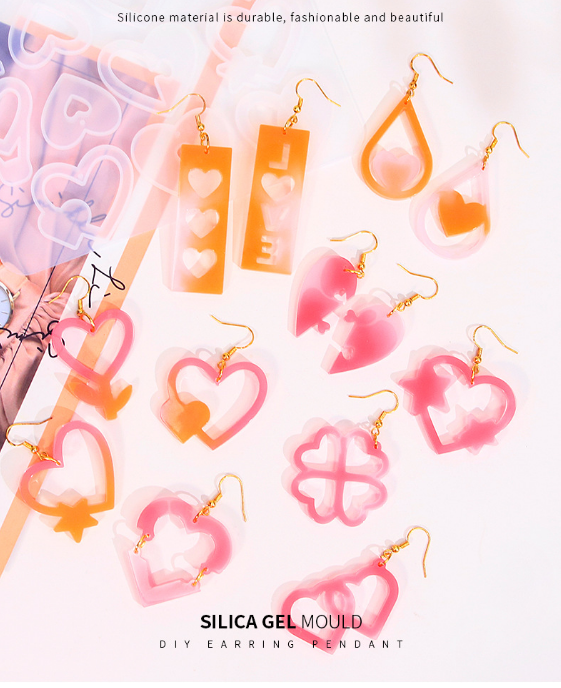 2 Pieces Mother's Day DIY Heart Earring Silicone Molds Set Heart Shaped Pendant Resin Casting Tools for Jewellery Making and Crafts