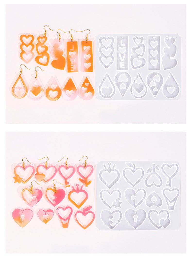 2 Pieces Mother's Day DIY Heart Earring Silicone Molds Set Heart Shaped Pendant Resin Casting Tools for Jewellery Making and Crafts