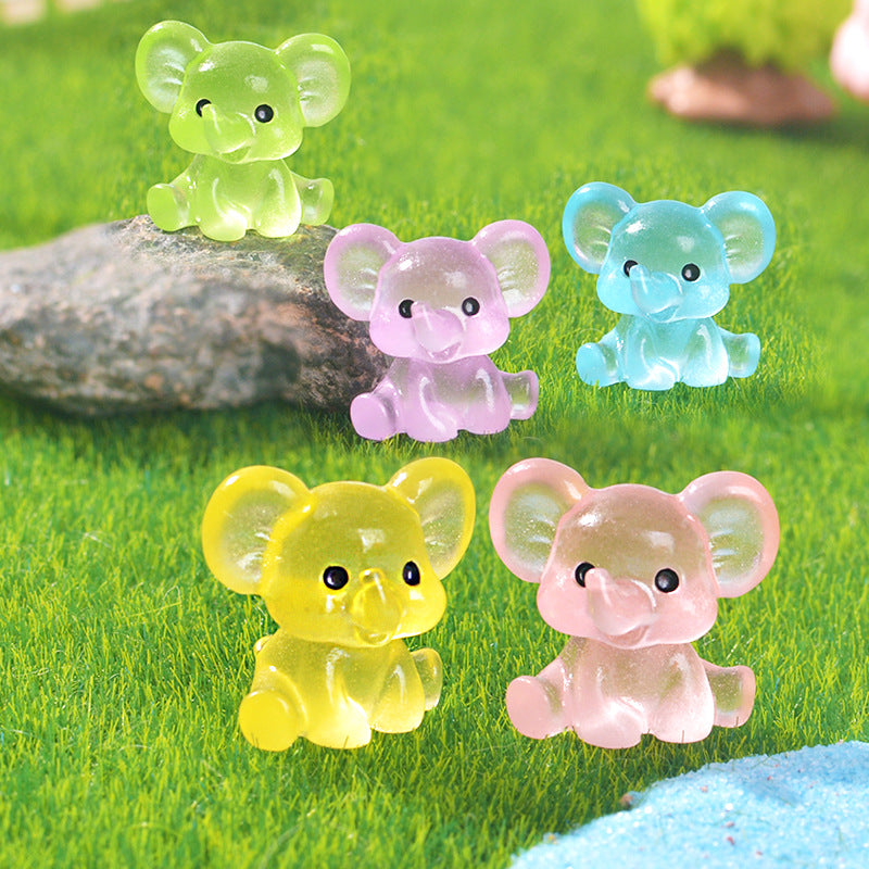 3 PCS Set Mini Luminous Purple Elephant Figurines Split Pose Glow in the Dark Resin Ornaments for Micro Landscape Garden and Desk Decor