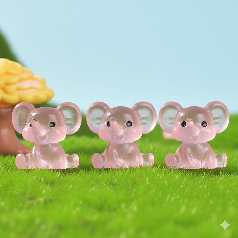 3 PCS Set Mini Luminous Pink Elephant Figurines Split Pose Glow in the Dark Resin Ornaments for Micro Landscape Garden and Desk Decor