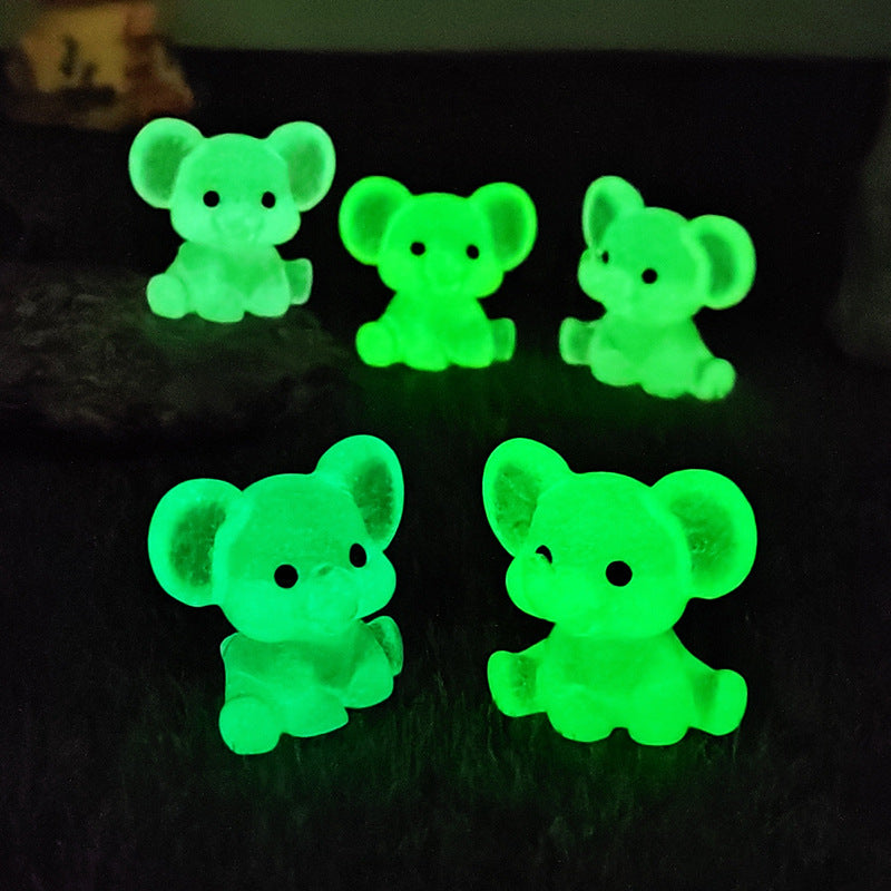 3 PCS Set Mini Luminous Yellow Elephant Figurines Split Pose Glow in the Dark Resin Ornaments for Micro Landscape Garden and Desk Decor