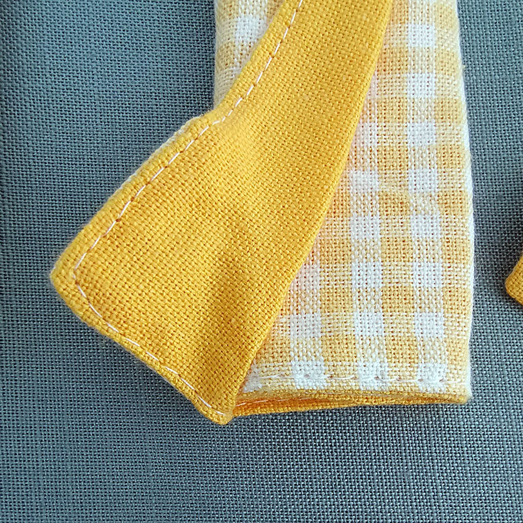 3-Piece Yellow Gingham Cotton Kitchen Linen Set - Reversible Placemat, Fringed Napkin & Quilted Pot Holder - Yarn Dyed Checkered Dining Bundle