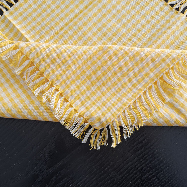 3-Piece Yellow Gingham Cotton Kitchen Linen Set - Reversible Placemat, Fringed Napkin & Quilted Pot Holder - Yarn Dyed Checkered Dining Bundle