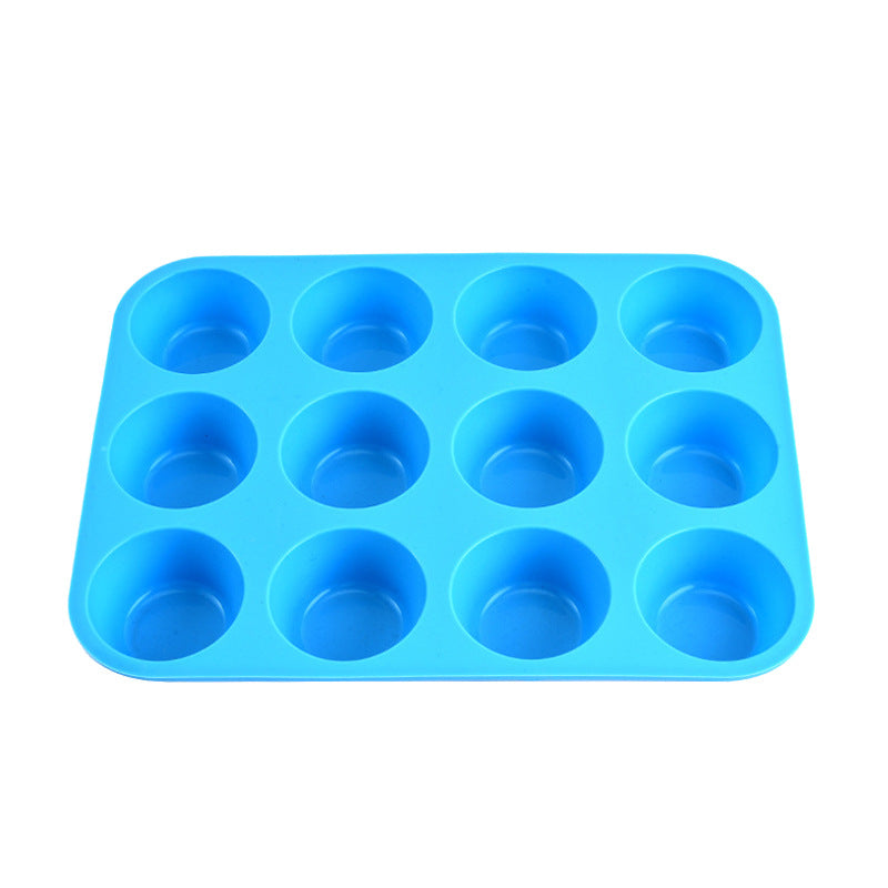 12-Cup Silicone Muffin Pan - Non-Stick Blue Baking Mould for Cupcakes, Egg Bites &amp; Tarts - Food Grade, Heat Resistant &amp; Dishwasher Safe (29.5cm)