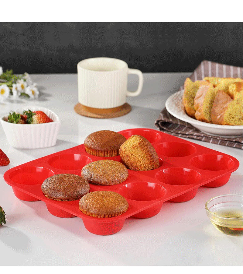 12-Cup Silicone Muffin Pan - Non-Stick Blue Baking Mould for Cupcakes, Egg Bites & Tarts - Food Grade, Heat Resistant & Dishwasher Safe (29.5cm)