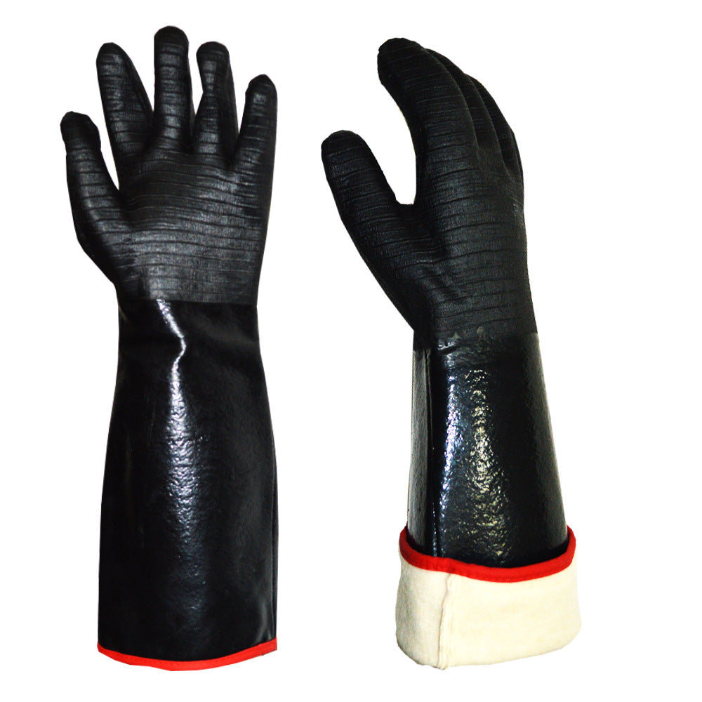 16 Inch Neoprene Heat Resistant BBQ Gloves - Waterproof & Oil Proof Long Sleeve Mitts - Extreme Heat Protection for Grilling, Boiling Water & Industrial Use (Black)