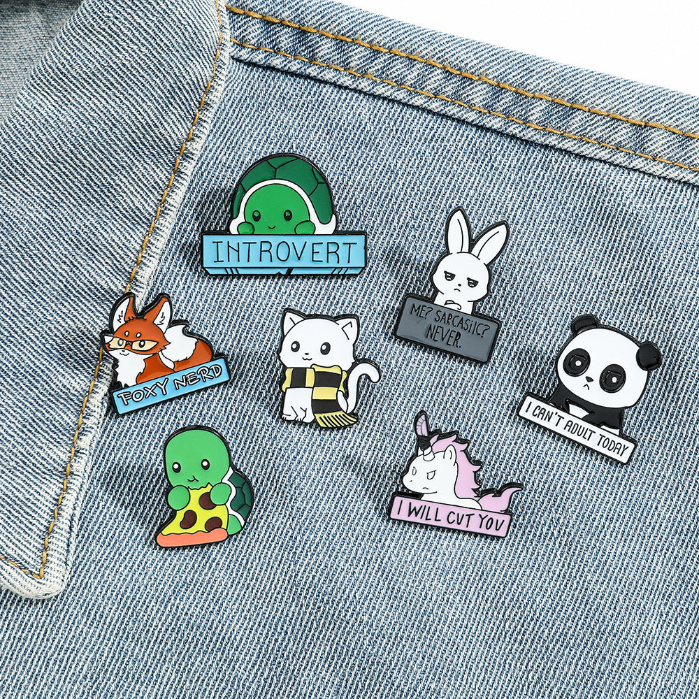 6 PCS Funny Animal Enamel Pins - Rabbit, Cat, Turtle, Fox, Panda & Unicorn Brooch Set - Cute Cartoon Lapel Badges for Backpacks & Jackets