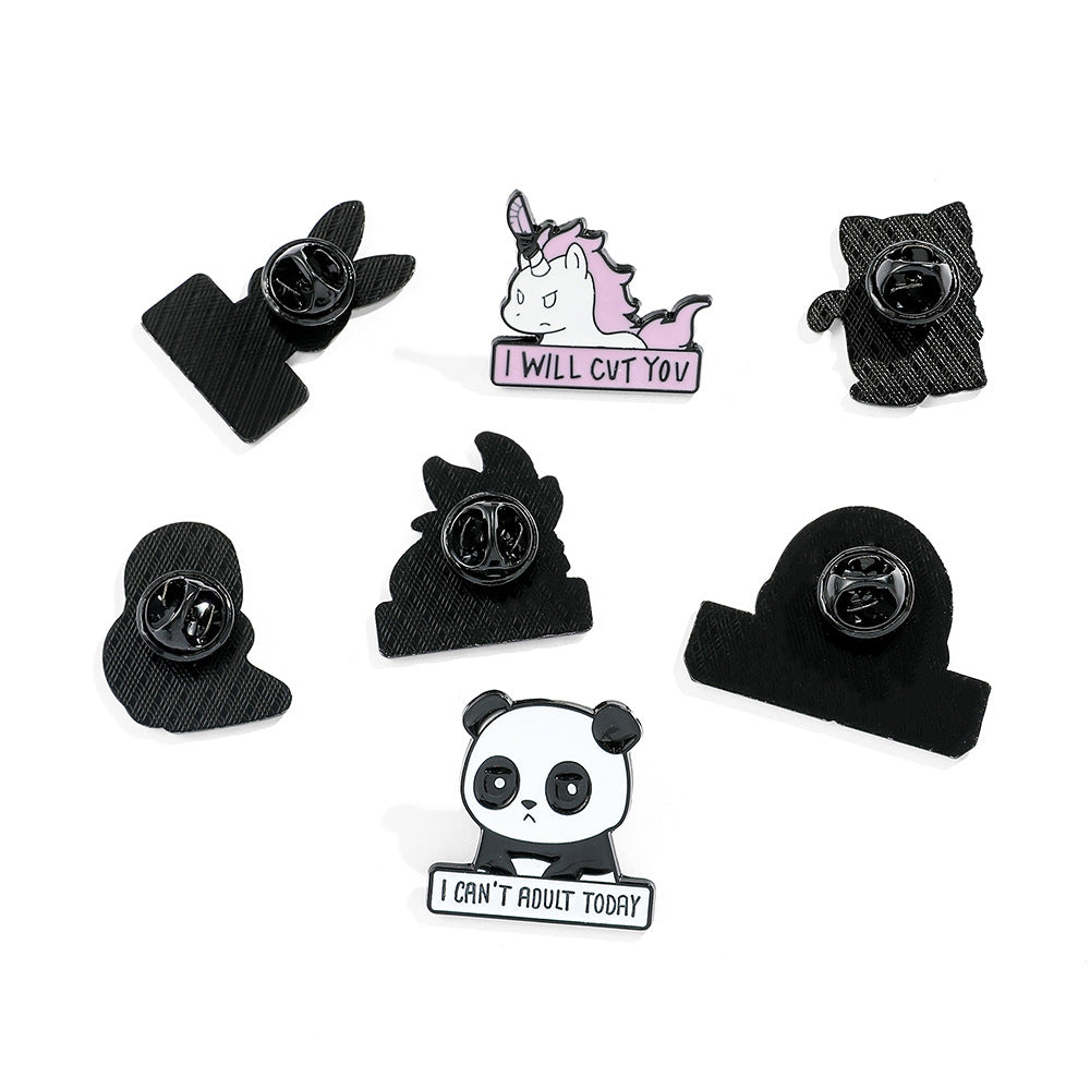6 PCS Funny Animal Enamel Pins - Rabbit, Cat, Turtle, Fox, Panda & Unicorn Brooch Set - Cute Cartoon Lapel Badges for Backpacks & Jackets