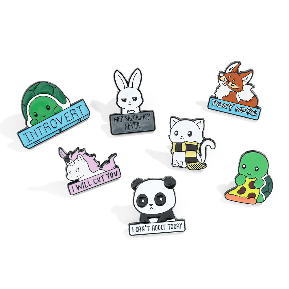 6 PCS Funny Animal Enamel Pins - Rabbit, Cat, Turtle, Fox, Panda & Unicorn Brooch Set - Cute Cartoon Lapel Badges for Backpacks & Jackets