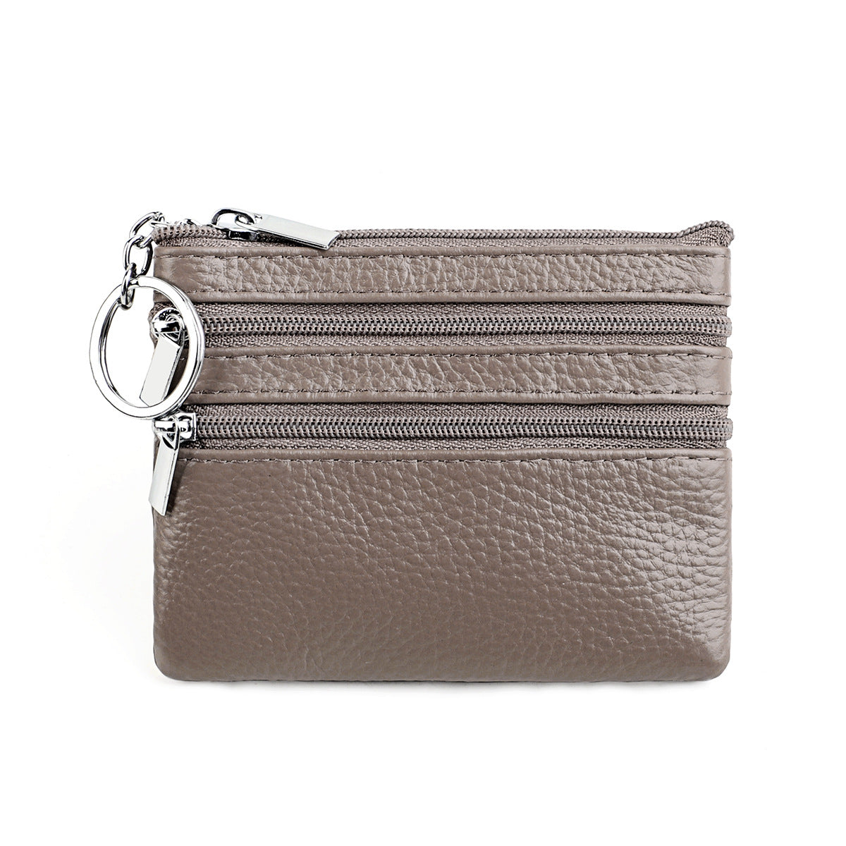 Genuine Leather Coin Purse Mini Wallet with Triple Zipper Pockets Key Ring Holder Pouch for Cash &amp; Cards - Purple-violet